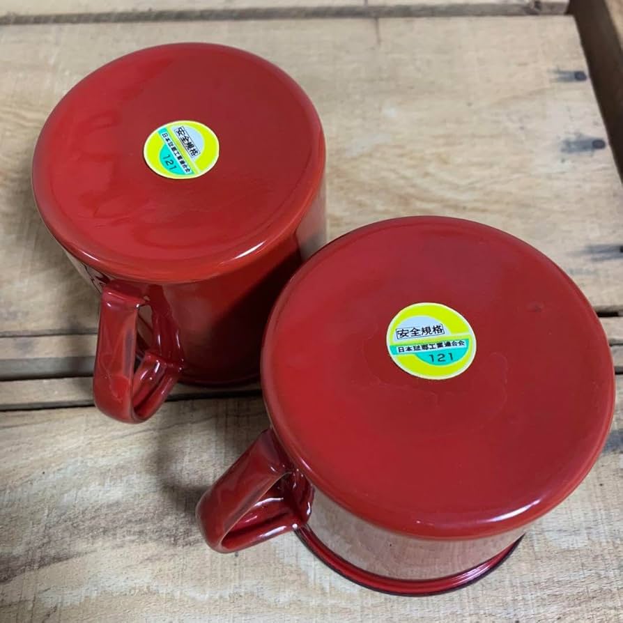 Amazon.co.jp: 年代物 レトロ 琺瑯 ホーローマグカップ大 赤 2個